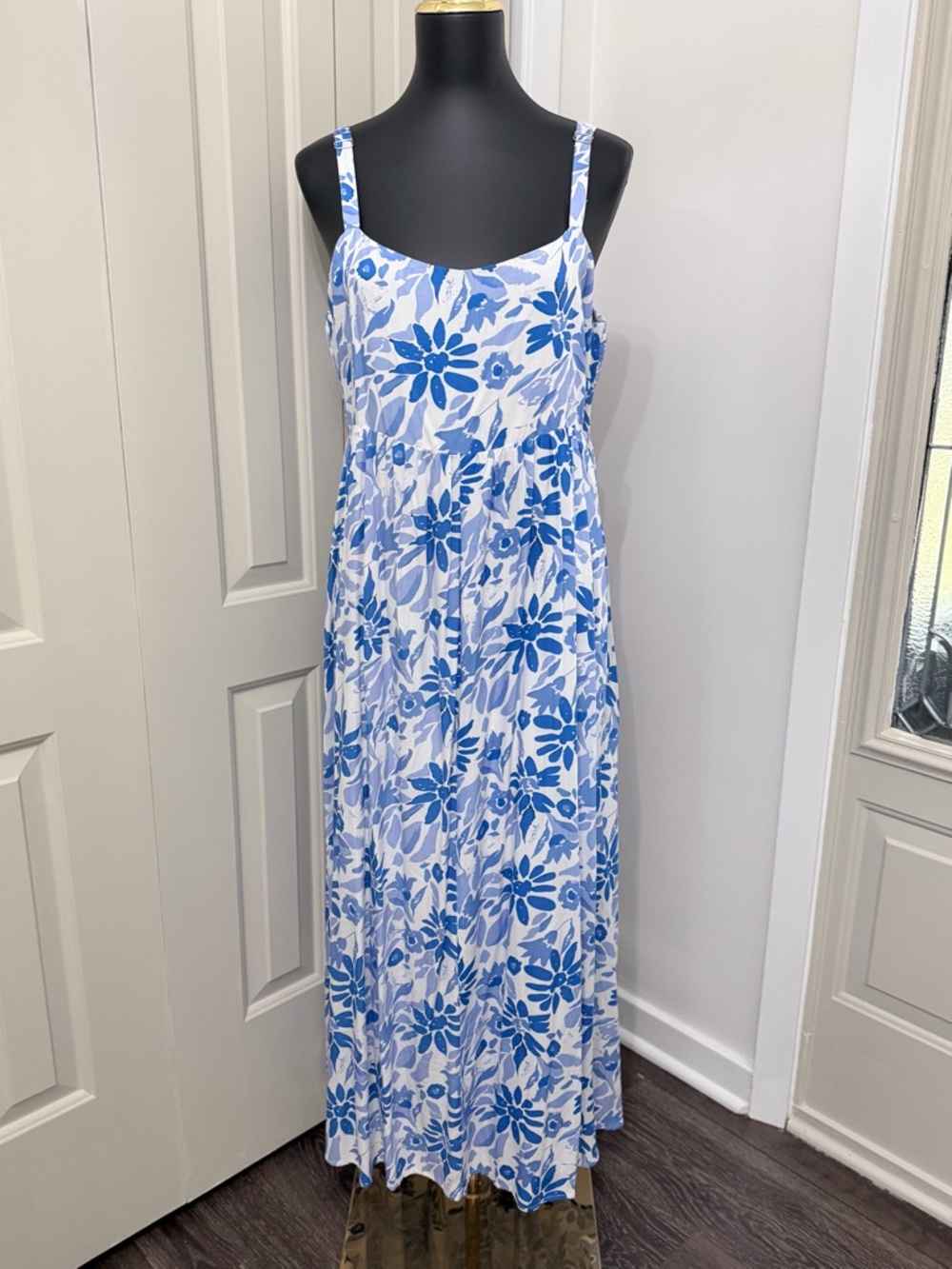 Blue Floral Maxi Dress - Women's Sleeveless Summer Dress